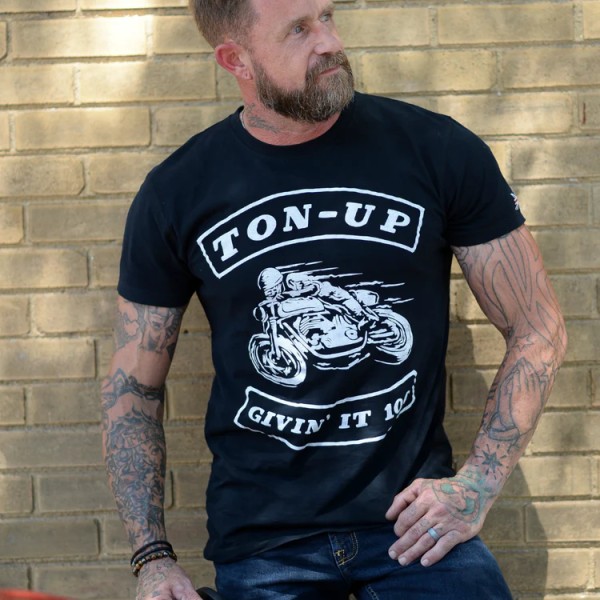RED TORPEDO Ton Up Clothing Club Mens T-Shirt Blk